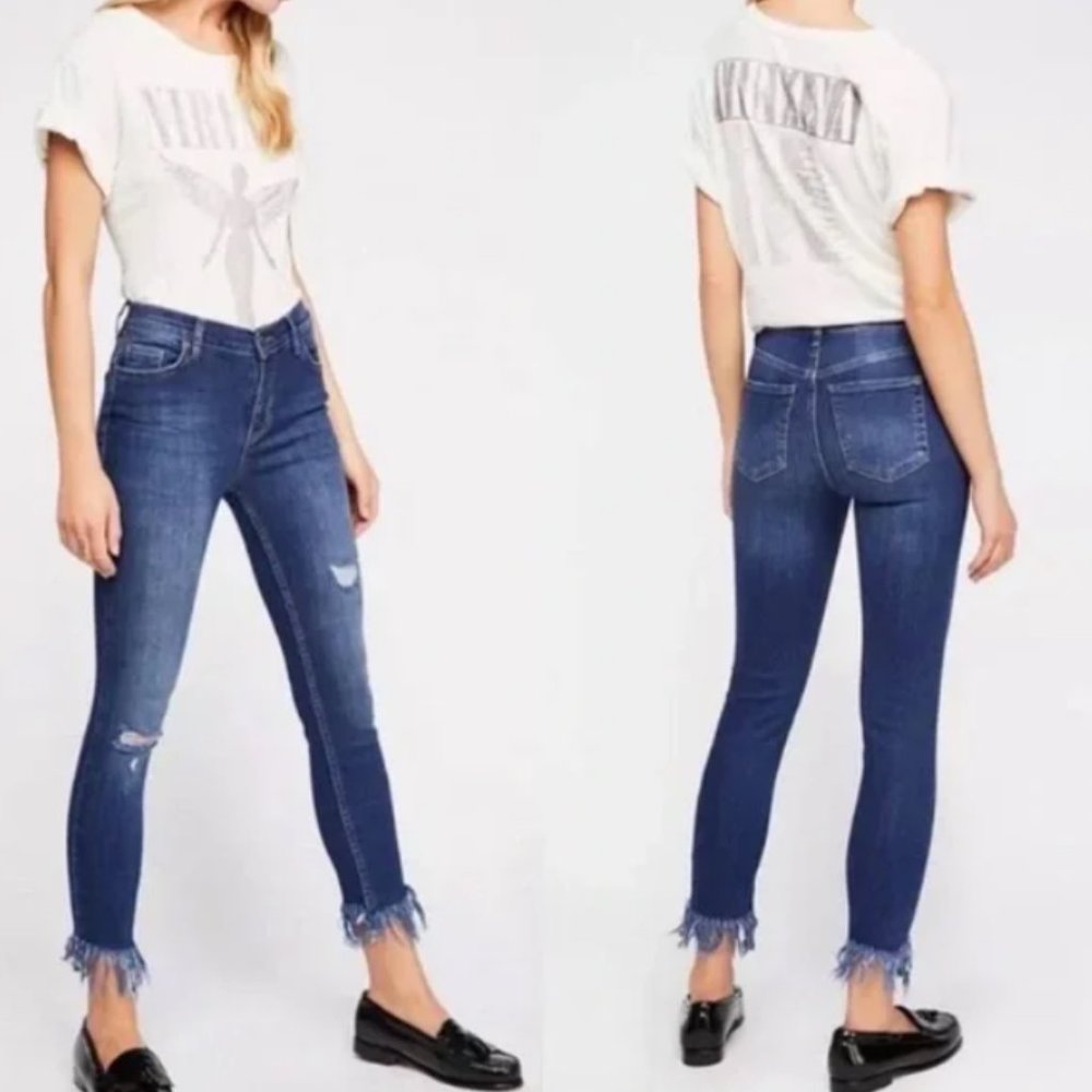Free People Great Heights Frayed Hem Distressed Skinny Jeans Size 30 - Picture 5 of 16